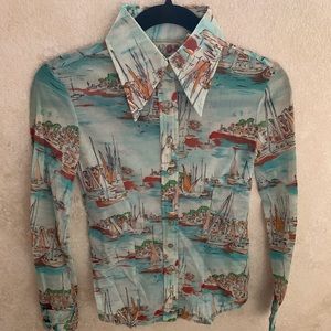 Vintage 70’s HUK A POO Boating Scene Sheer Shirt